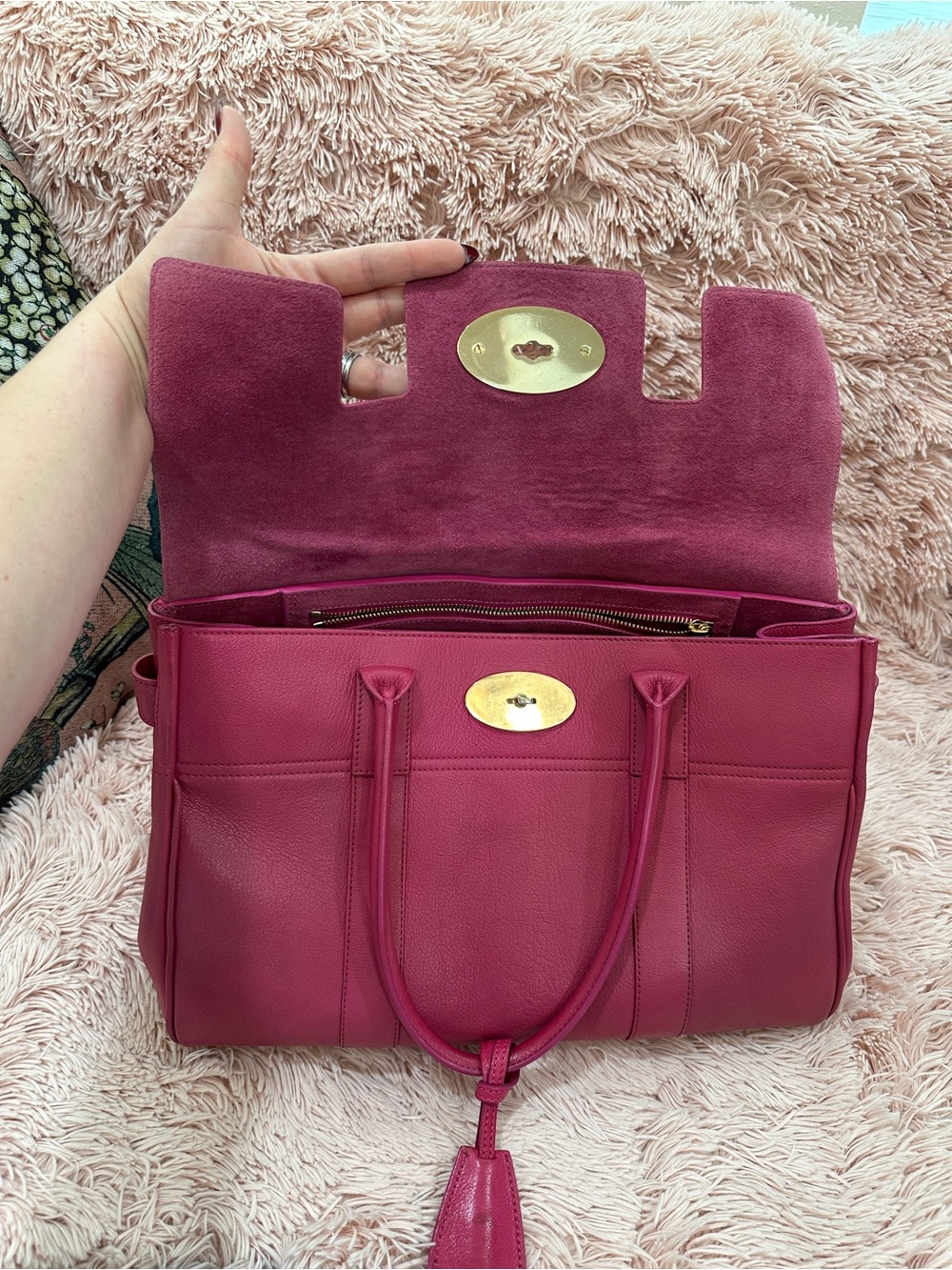Mulberry Fuchsia Leather Satchel with Turn-Lock Closure - Picture 8 of 12